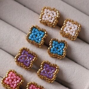 Elegant Gold and Multicolor Beaded Earrings